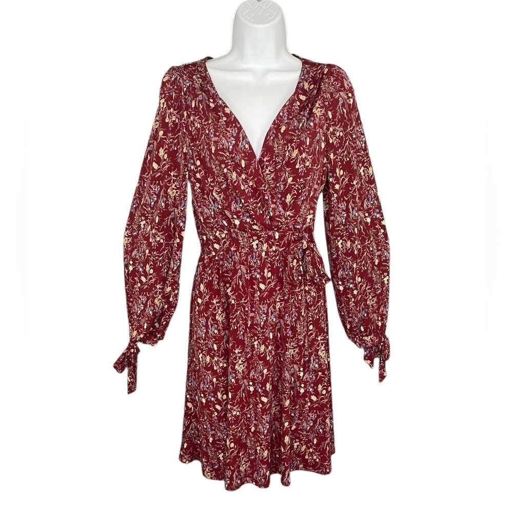 Kaileigh Stitch Fix Nathalya Knit Faux Wrap Dress Floral Burgundy NWT